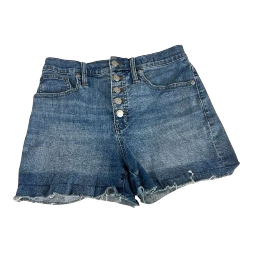 Madewell Women Blue High-Rise Denim Shorts 26 Button Fly Stretch Medium Wash